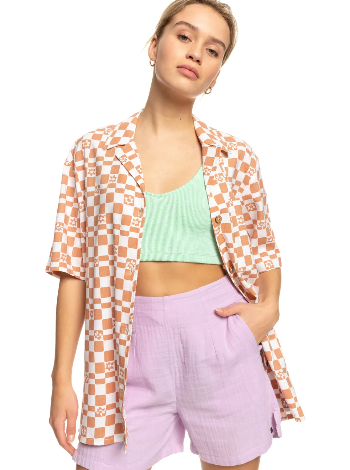 Aloha Sunset Check - Kurzarmliges Hemd Fur Frauen>Roxy Cheap