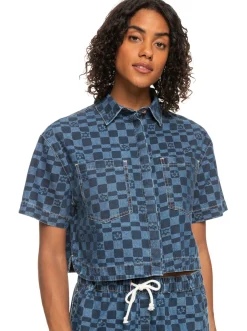 Blue Wave Club Printed - Kurzarm-Jeanshemd Fur Frauen><noscript><img width=