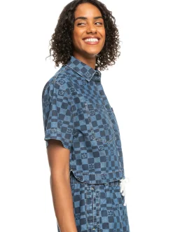 Blue Wave Club Printed - Kurzarm-Jeanshemd Fur Frauen><noscript><img width=