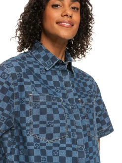 Blue Wave Club Printed - Kurzarm-Jeanshemd Fur Frauen><noscript><img width=